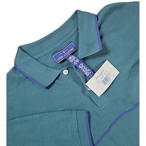 NWT John Ashford Short Sleeve Polo Green STRIPE  Men's Medium COTTON